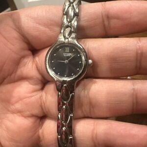 Running Citizen Black Face Quartz Watch silver 20mm Round‎ Classic New Battery